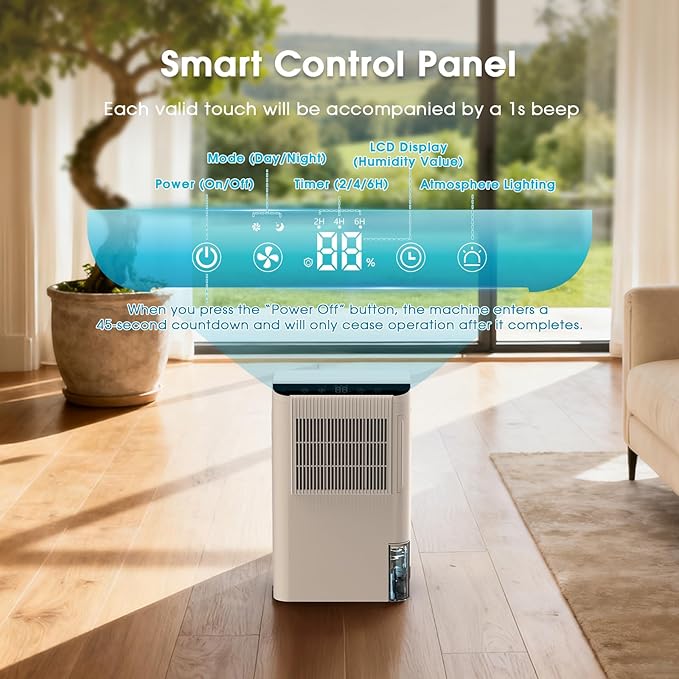 Dehumidifiers for Home, 2000 Sq.Ft Small Dehumidifier with 3.3ft Drain Hose, 2.5L Tank, Timer Sleep Mode, Portable Dehumidifier for Basement, Bedroom, Bathroom (Pearl White)