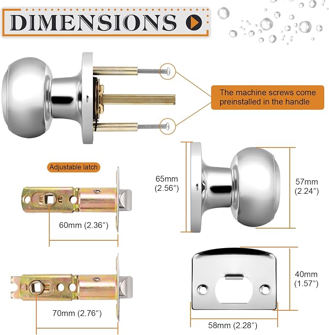 Probrico Door Knob, 8 Pack Interior Door Handles Polished Chrome Finish, Closet Door Knobs for Hallway French Doors