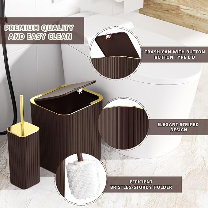 XLHOMO Bathroom Accessories Set - 25PC Brown Bathroom Sets with Shower Curtain and Rugs, Bathroom Accessory Set, Brown Shower Curtain Set, Trash Can, Qtip Holder Dispenser & Soap Dispenser