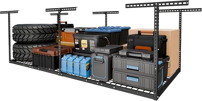 FLEXIMOUNTS 4x8 Overhead Garage Ceiling Storage Rack Adjustable, Hammertone | 750lbs Weight Capacity, 22"-40" Adjustable Organization System, Heavy-Duty Metal Ceiling Racks, Classic Series
