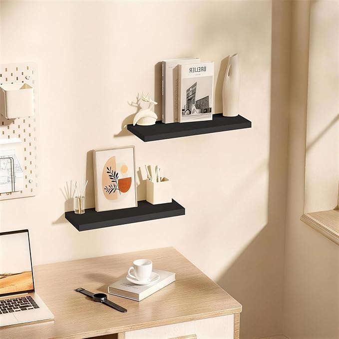 BAYKA Floating Shelves for Wall, 22.5 inches Black Wall Shelves for Bathroom, Bedroom, Living Room, Kitchen & Book, Hanging Display Decor Organizer Shelf with 22 lbs Capacity