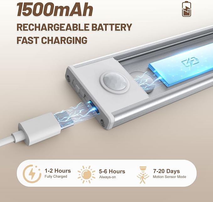 6 Pack Under Cabinet Lighting Wireless, 32 LED Rechargeable Battery Motion Sensor Light Indoor, Stick On Magnetic Closet Lights, Under Counter Lights for Kitchen, Stairs, Warm 8 in