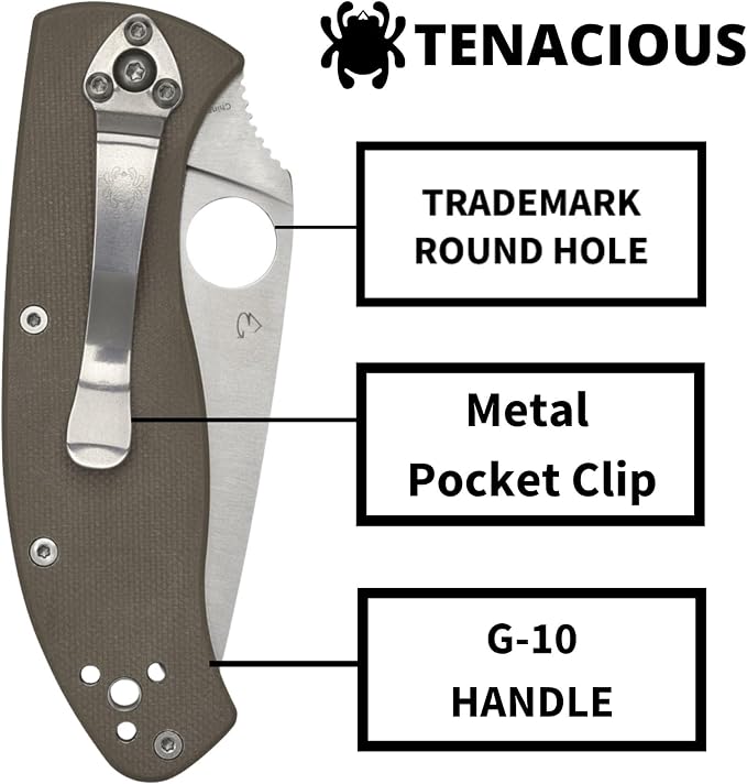 Spyderco Tenacious Folding Pocket Knife, PlainEdge | 7.77" Overall Length, 3.3" CPM M4 Steel Blade, Brown, G-10 Handle, LinerLock, Full-Flat Grind