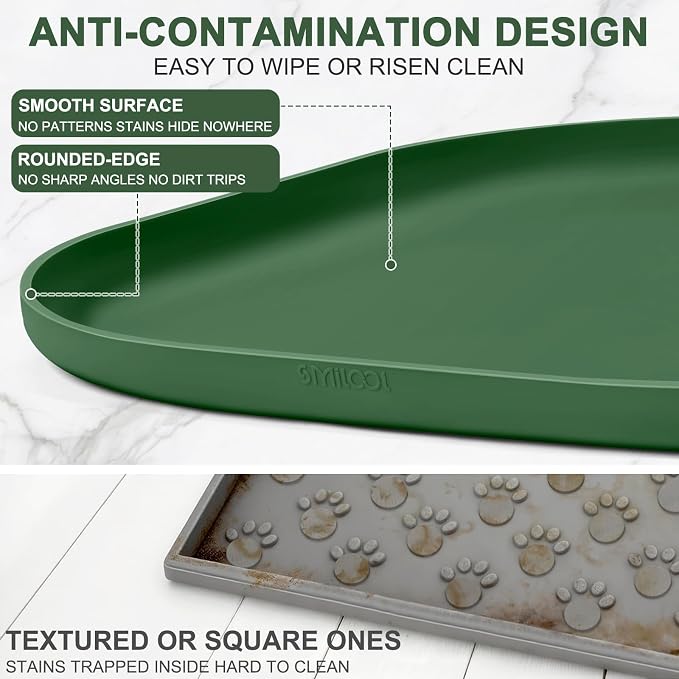 SMILOOL Waterproof Silicone Pet Food Mat with Raised Edge for Dog & Cat | 12" x 12" Non-Slip Small Pet Feeding Mats with Lip for Food & Water Bowl, Food Grade, Easy Cleaning, Dark Olive