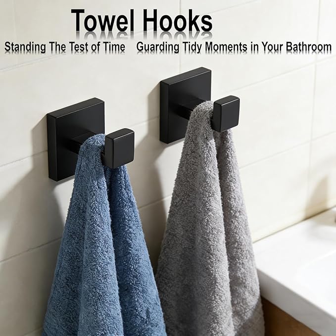 Bathroom Hardware Set 20 Piece Matte Black Bathroom Accessories Set SUS304 Towel Bar Set Includes 4 Towel Bar 24 Inch+4 Towel Holder+4 Toilet Paper Holder+8 Towel Hooks (20, Matte Black)