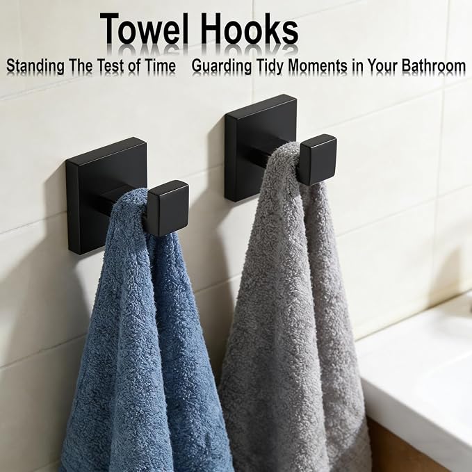 Bathroom Hardware Set 10 Piece Matte Black Bathroom Accessories Set SUS304 Towel Bar Set Includes 2 Towel Bar 24 Inch+2 Towel Holder+2 Toilet Paper Holder+4 Towel Hooks (10, Matte Black)