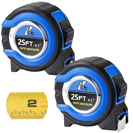 Youyole 2 Pack Tape Measure with Fractions 25 ft x 1 in 1/8 Steel Measuring Tape Retractable Easy Read Measurement Ruler Steel Power Blade