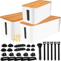 YUANYE Cable Management Box Cable Management Kit for Power Strip to Hide Wires,Cord Organizer Boxes,Safe ABS Material Wire Organizer of Cable Clips Sleeve for Home & Office,3Pack-128PCS/White