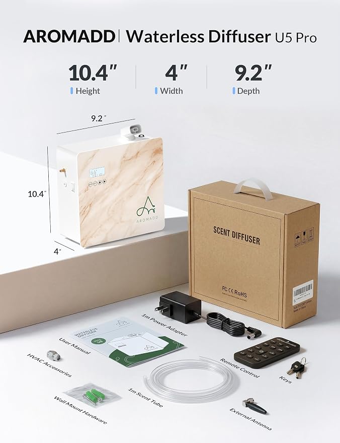 2026 Upgraded 3500 Sq.Ft HVAC Scent Diffuser for Home, Smart Whole House Scent System with App & Remote Control, Hotel Collection Waterless Diffuser for Large Room, Cold Air Tech, 600mL, Marble Beige