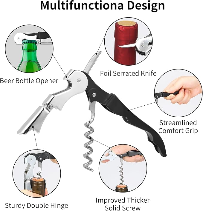 24 PCS Waiter Corkscrew Wine Opener Bulk,70 g Heavy Duty Wine Keys | 70g (2.47 oz),Bulk Wine Bottle Opener,Stainless Steel Double Hinged Wine Key for Serves,Bartenders (Black)