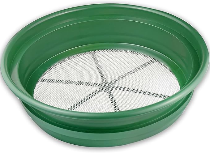 SE Gold Prospecting-Sifting-Panning, 13.25 Inch Wide Stackable Classifier Gold Prospecting Pan, 1/12 Inch Stainless Steel Mesh Sifting Pan, Green