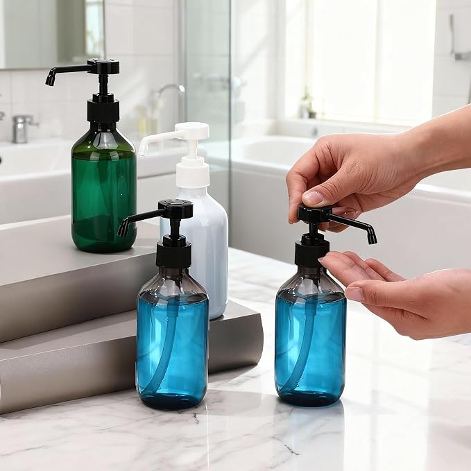 50 Pack Plastic Soap Dispenser Bulk Empty Pump Bottles Dispenser with Long Pump 10 oz Refillable Dish Soap Hand Washing Bottles Lotion Bottle for Kitchen Bathroom(Transparent)