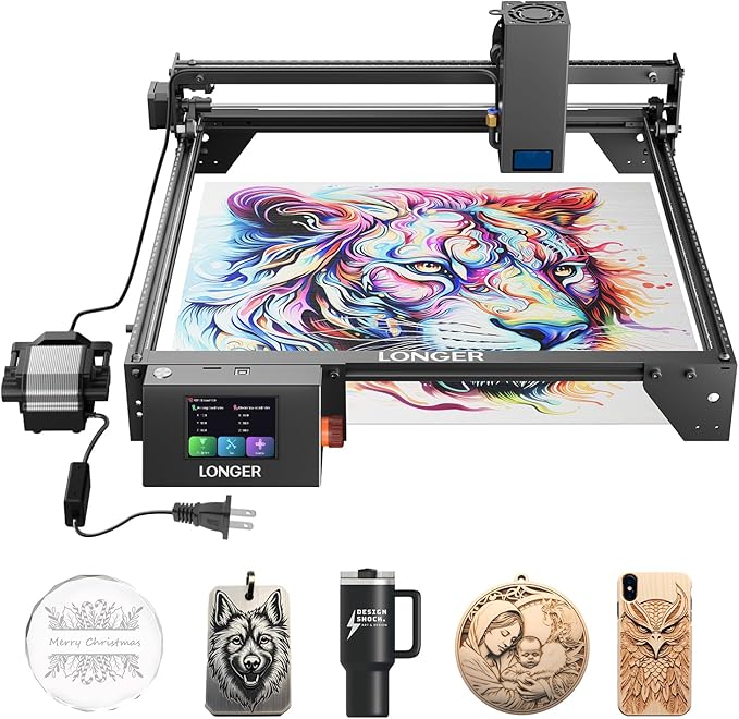 Longer RAY5 20000mW Laser Engraver with Air Pump, 3.5” Color Touch Screen, App Offline Control, DIY Engraver Tool for Metal/Glass/Wood Engraving Area 15.75"x14.37"，Laser Class 4