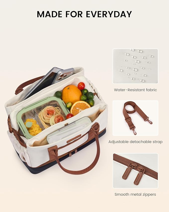 LOVEVOOK Insulated Lunch Bag Women with Triple Compartments & Bottle Holder | Double Deck Lunch Box,Reusable Lunch Tote for Everyday Family Meal Prep,Leakproof Cooler Bag for Work Picnic College,16L