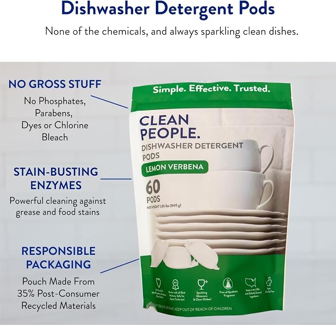 The Clean People Dishwasher Detergent Pods | Cuts Grease and Rinses Sparkling Clean | Residue-Free | Lavender, 60 Pack
