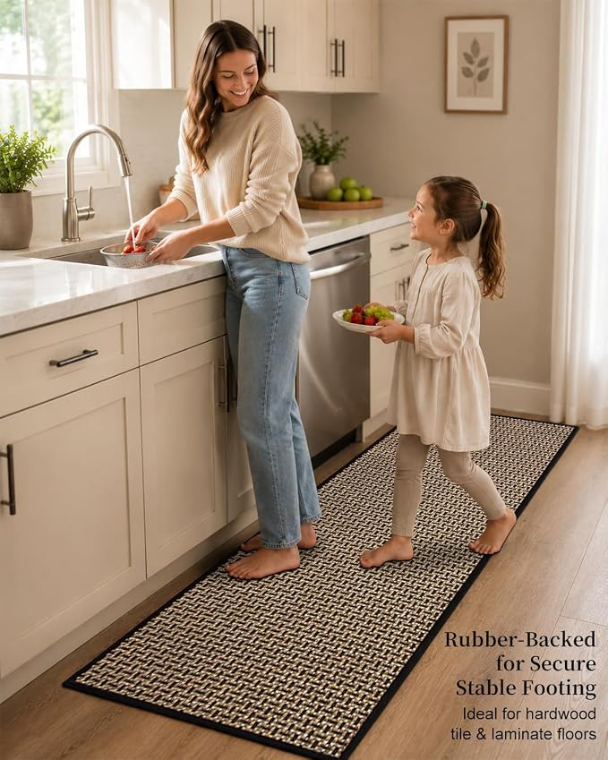 eqivei Kitchen Runner Rug, 24" x 59" Non-Slip Washable Kitchen Mat with Rubber Backing for Floor, Island Walkway, Hallway or Laundry Room