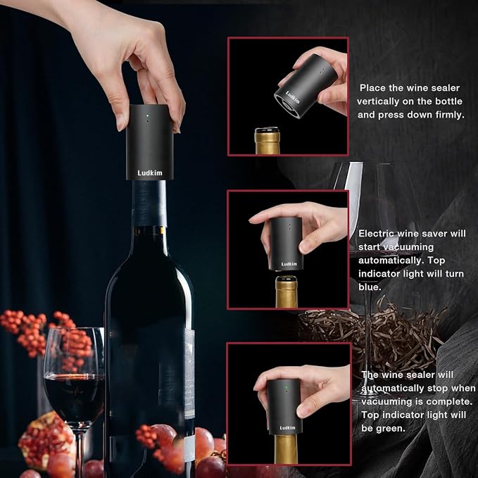 Rechageable Electric Wine Opener Gift Set, Auto Wine Aerator Dispenser, Wine Corkscrew Kit, Automatic Wine Saver Vaccum Pump, Foil Cutter, 4-in-1 Cordless rechargeable Bottle Opener Gift Box