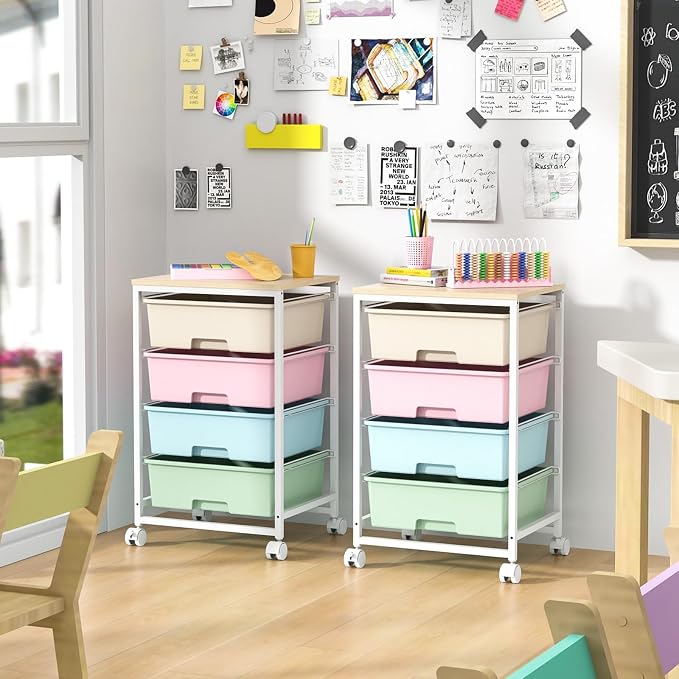 Utility Cart with 4 Drawers,Rolling Storage Cart with Drawers,Storage Rolling Drawer Cart,Rainbow