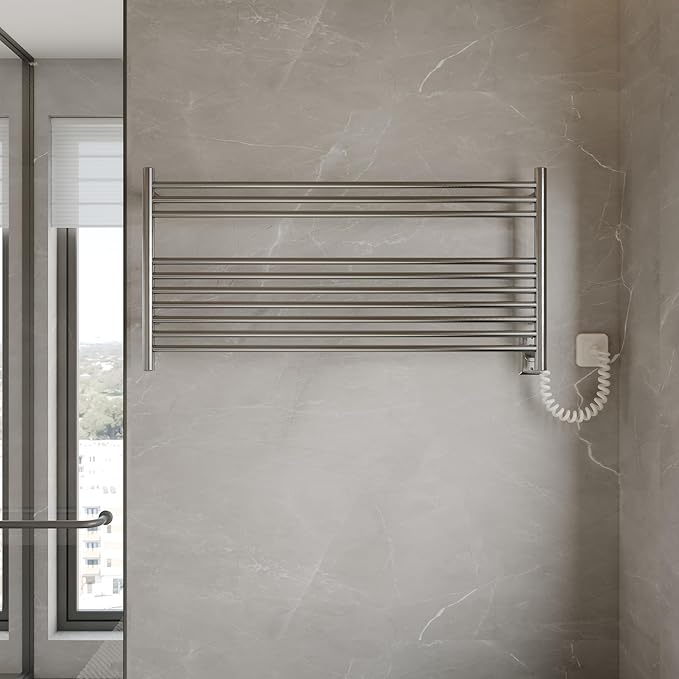 HEATGENE Towel Warmer 10 Bar Towel Dryer Wall-Mounted Plug-in Bath Towel Heater - Brushed