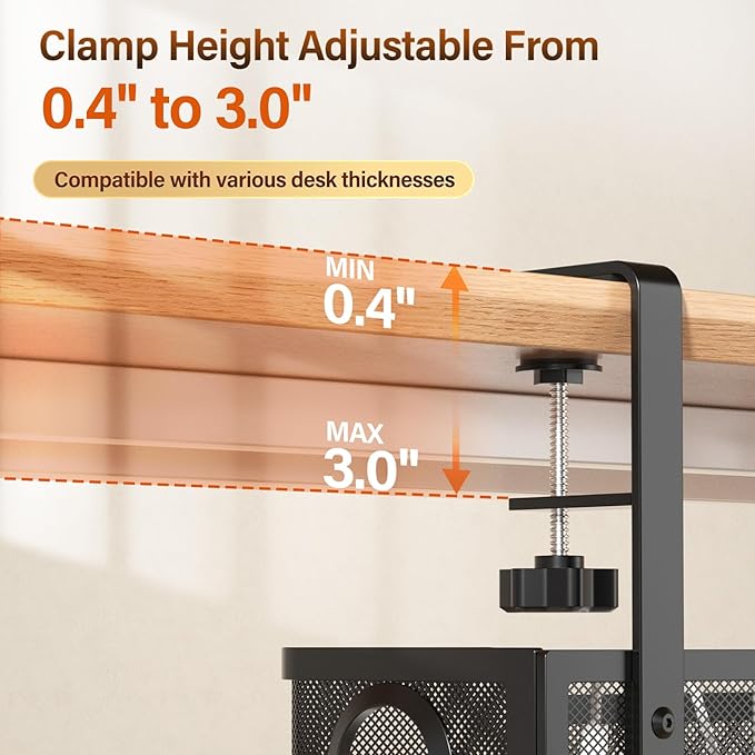 [Upgraded] 2 Pack Under Desk Cable Management Tray, Cinati Cord Organizers for Table Thickness up to 3", 16" Wire Organization with Clamp No Drill, Cable Management Box for Office - No Damage to Desk