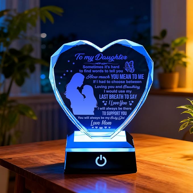 ZHSHWAT Birthday Gifts for Daughter K9 Crystal Heart with Color-Changing Base - Lifetime Keepsake Gift for Daughter from Mom, Perfect for Birthday Mothers Day, Elegant Gift Box