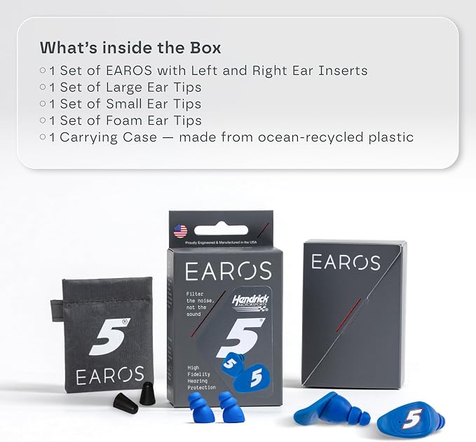 Hendrick Motorsports Car 5 High-Fidelity Ear Plugs – Durable Reusable Hearing Protection - Preserve Clear Sound While Protecting Your Hearing at Stock car Races - Multiple Ear Tips