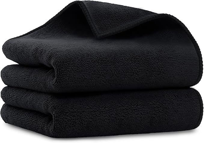UNIMADE Salon Towels 2 Pack, Microfiber Hair-Drying Cloth Barber Towels | (16x29 inches) Super Soft Black Hand Cloth for Gym, Bath, Spa Use and Home Beauty Care(Not Bleach Proof)