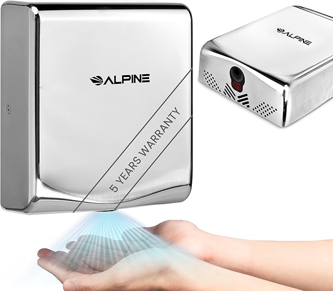 Alpine Commercial Hand Dryer with HEPA Filter, 8 Seconds Extreme Speed Electric Hand Dryer for Home Bathroom/Restaurant with Heat & Speed Control - ADA Compliant (120V Chrome)