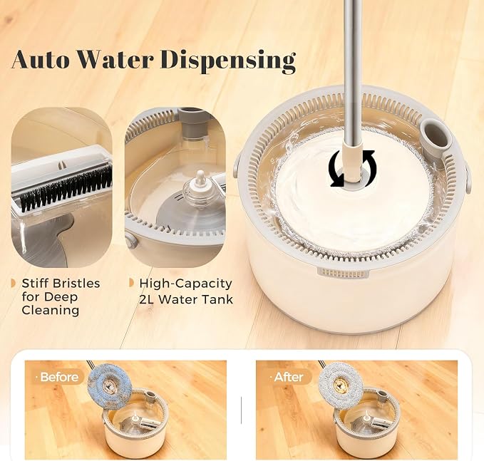 Electric Spin Self-Cleaning Mop and Bucket, Rechargeable and Cordless Spinning Mop and Bucket Set Separate Dirty Water, Easy Wring Spin Mop and Bucket with Wringer Set for Floor Cleaning