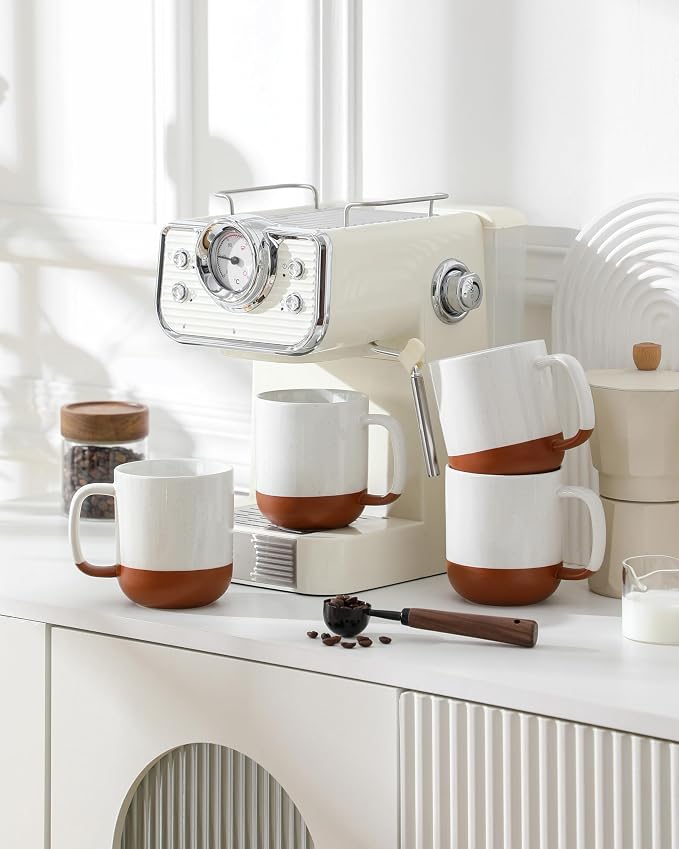 MALACASA Ceramic Coffee Mugs Set of 4, 16oz Coffee Cups, Modern Farmhouse Mugs for Coffee, Latte, Tea, Hot Chocolate, Cappuccino, Milk, Microwave & Dishwasher Safe, Khaki White, Series TARA