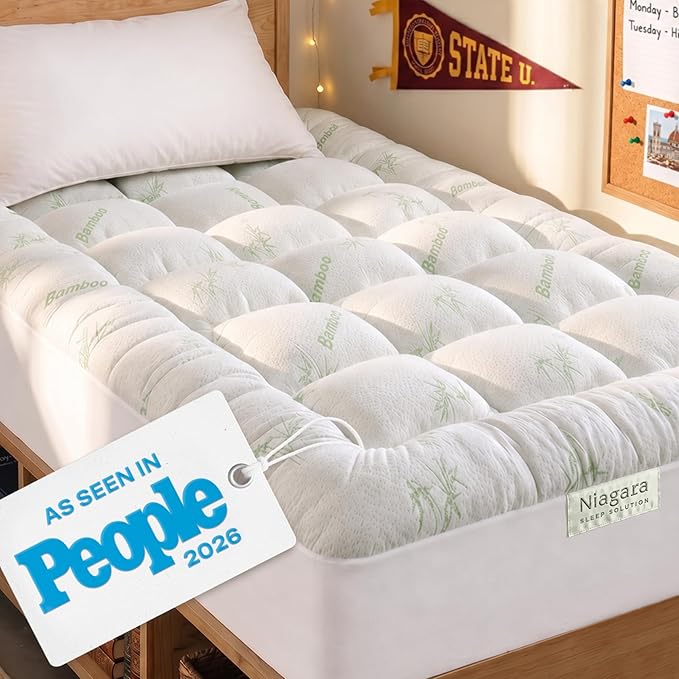 Niagara Sleep Solution Ultra Soft Twin XL Size Mattress Topper - Rayon Derived from Bamboo Pillow Top Mattress Pad for Back Pain Relief - Naturally Cooling for Hot Sleepers, Green