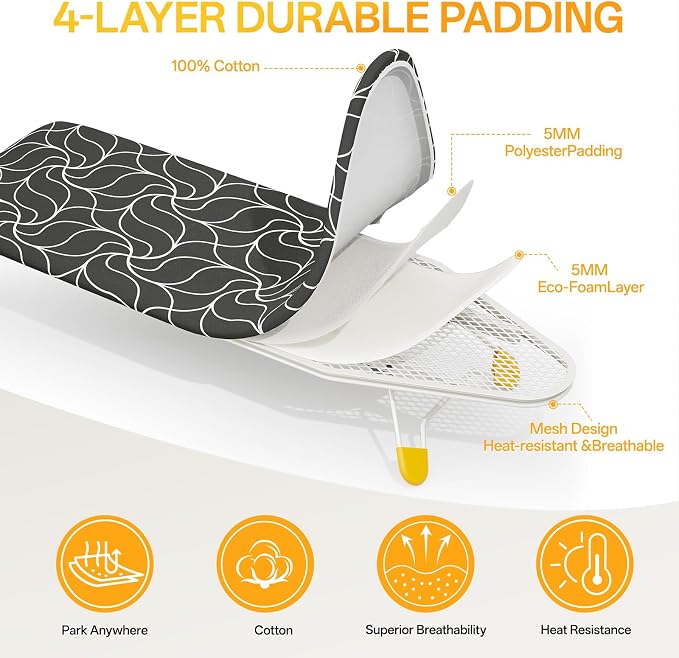 12"×38" Small Ironing Board Tabletop, Table Top Iron Board Small with Mesh Metal Base, Mini Tabletop Ironing Boards Space Saving, Compact Table Top Iron Boards Small with Non-Slip Feet, Black