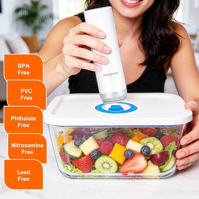 Vacuum Seal Borosilicate Glass Containers for Food Storage, 3 Sizes (S M L) Compatible with Desktop and Handheld Vacuum Sealer Machines, Airtight Lid Set