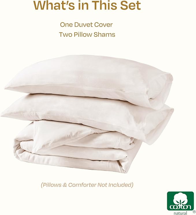 California Design Den Oversized King Duvet Cover Set, 3 Pc Set with Pillow Shams Textured Natural Duvet Cover, 120" x 98" to Fit Oversized King Duvet (Linen-Natural)