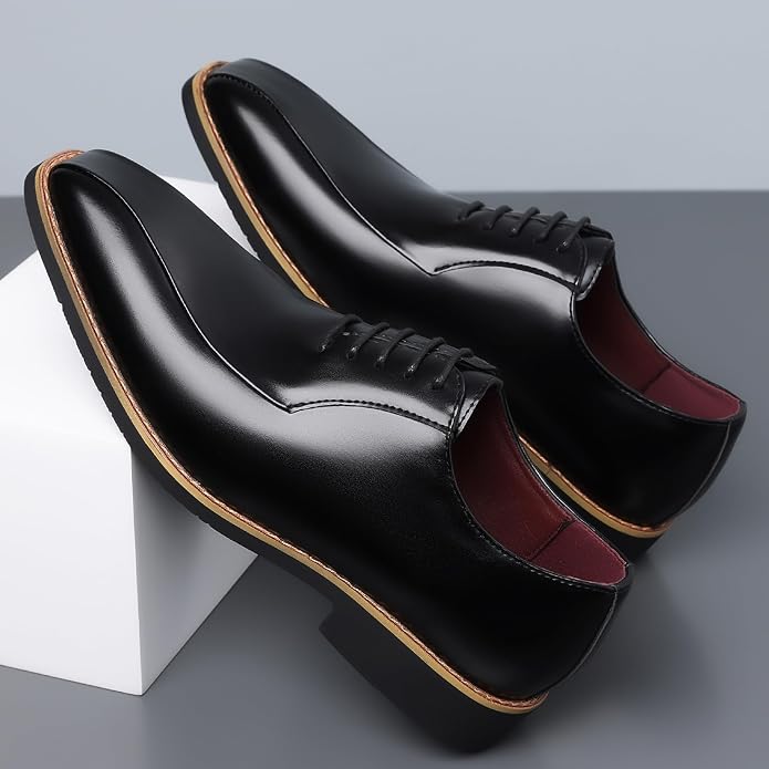 Santimon Men's Leather Dress Shoes - Oxford Lace Up Formal Business Shoes for Men - Polished Leather Dress Shoes with Low Heel