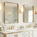 USHOWER Gold Bathroom Mirrors 22"x30" 2 Pack, Brushed Gold Rounded Rectangle Mirrors for Over Sink, Aluminum Frame, Anti-Rust, Tempered Glass, Horizontal or Vertical Mounted