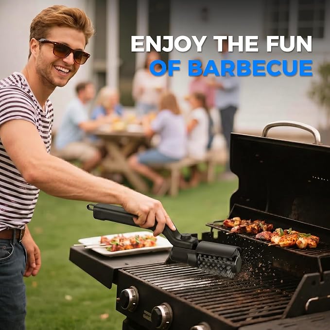 Cordless Electric Grill Brush, 2026 New Upgraded 3-Speed Rechargeable BBQ Cleaner with Stainless Steel Bristles, Non-Scratch Safe for Gas, Porcelain & Cast Iron Grills, Heavy Duty Grill Cleaning Tool