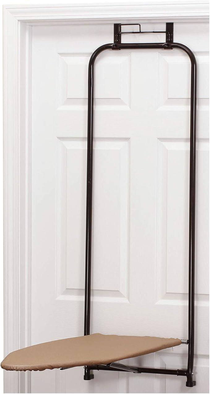 Household Essentials Over‑The‑Door Steel Top Ironing Board with Scorch‑Resistant Cotton Cover, Bronze Color