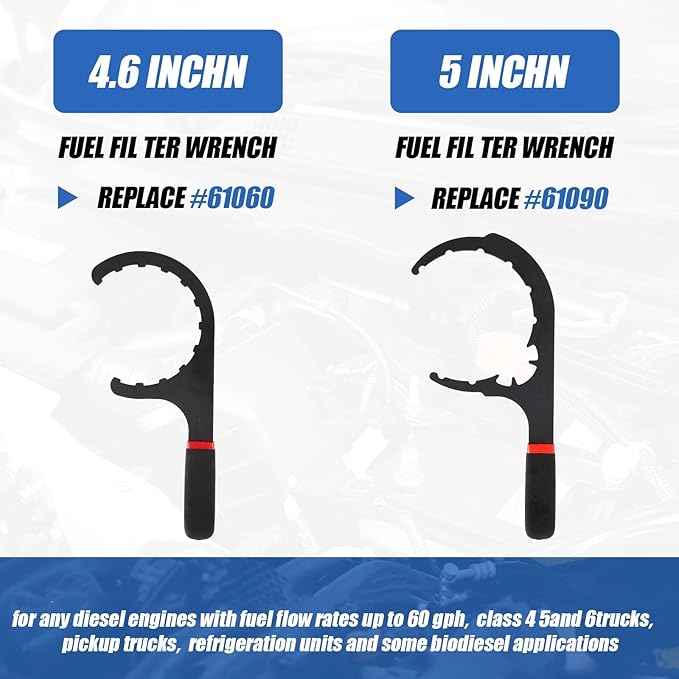2 Pcs 4.6'' & 5'' Fuel Filter Wrench Set Compatible with Various Fuel Filter Sizes Include Water Separator, Engines, Red and Black