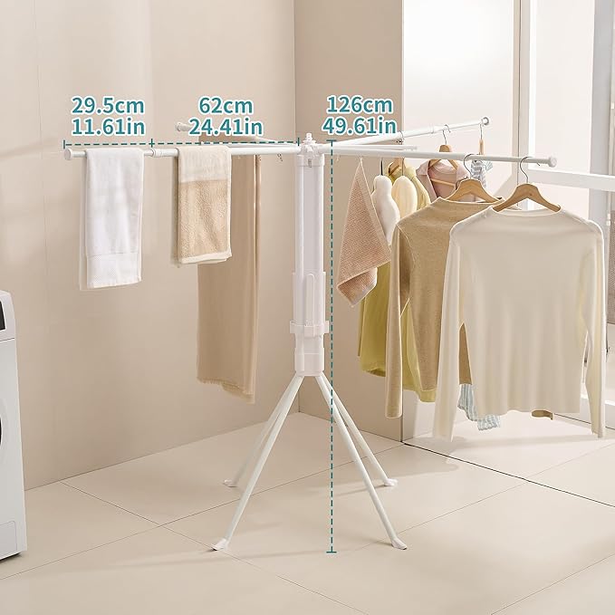 JOOM 4 Legs Clothes Drying Rack, Garment Rack Portable and Foldable Space Saving Laundry Drying Rack - Drying Rack Clothing 4rods16 Clips,Floor Folding Balcony Bedroom Household