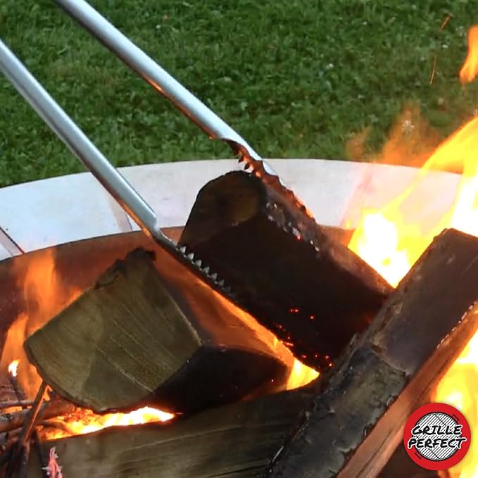 Fire Pit Wood Tongs 24-inch Long for Loading (12 lbs. Max Lift) with Safety Hand Grips for Fire Rings, Campfires, and Fireplaces, Outdoor or Indoor