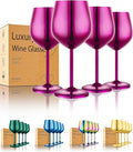 UNISWEET Unbreakable Stainless Steel Wine Glasses Set of 4, Purple | 17oz Unique Fancy Metal Wine Goblets, Shatterproof, Ideal for Outdoor, Camping, Travel, Pool, Great Gift for Wine Lovers