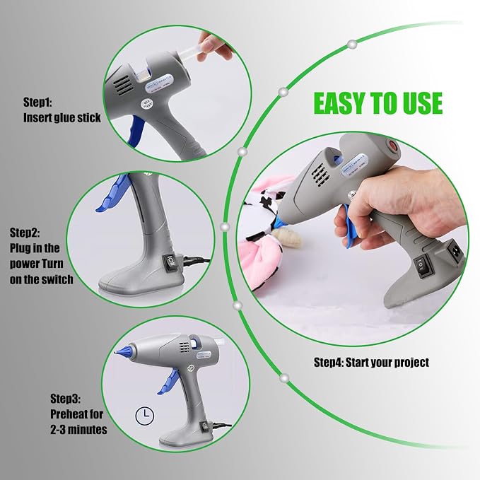 MONVICT Hot Melt Glue Gun with 7 Copper Nozzles, Heavy Duty | 3 Silicone Finger Covers, 12 Glue Sticks Dual Temperature Switching, Corded Detachable Cord Use for Art DIY Craft repair