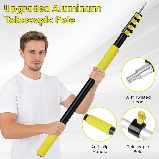 20FT High Reach Cobweb Duster with Extension Pole, Spider Web Brush for Cleaning with 3-12FT Telescopic Pole, 8" Larger Extendable Duster for High Indoor & Outdoor Webs