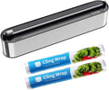 Aluminum Foil & Plastic Wrap Dispenser with Cutter - Magnetic & No-Drill Wall Mount, Stainless Steel Design, Space-Saving Kitchen Organizer for Worktops & Cabinets - Fits 12" Rolls, Silver