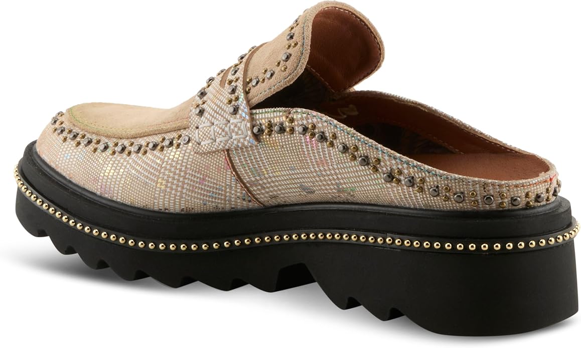 Spring Step L'Artiste Women's Clogona | Leather and suede upper with studded trim, slide-on closure, microsuede lining and insole, and polyurethane outsole