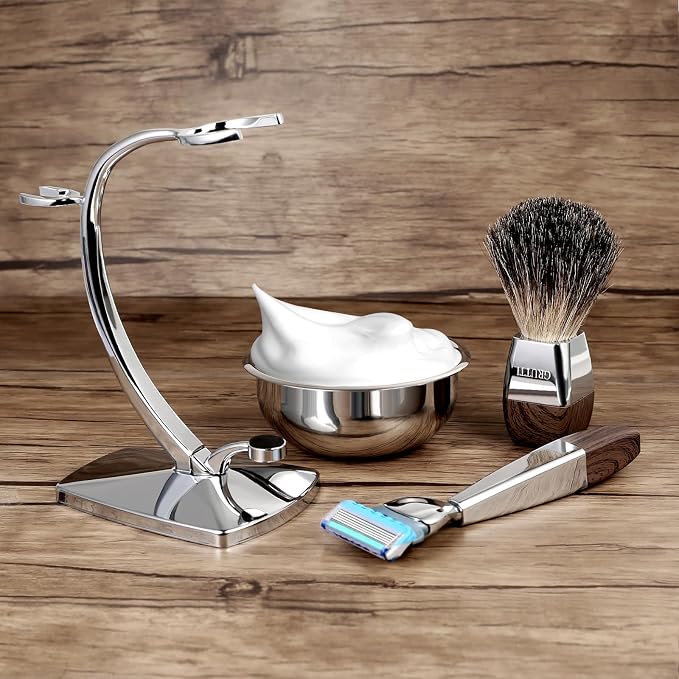 GRUTTI Shaving Kit for Gillette Fusion 5 - Magnetic Bowl, Stand & Synthetic Brush, compatible with Fusion5 Refill Blades with Space-Saving Organizer - Gift for Dad