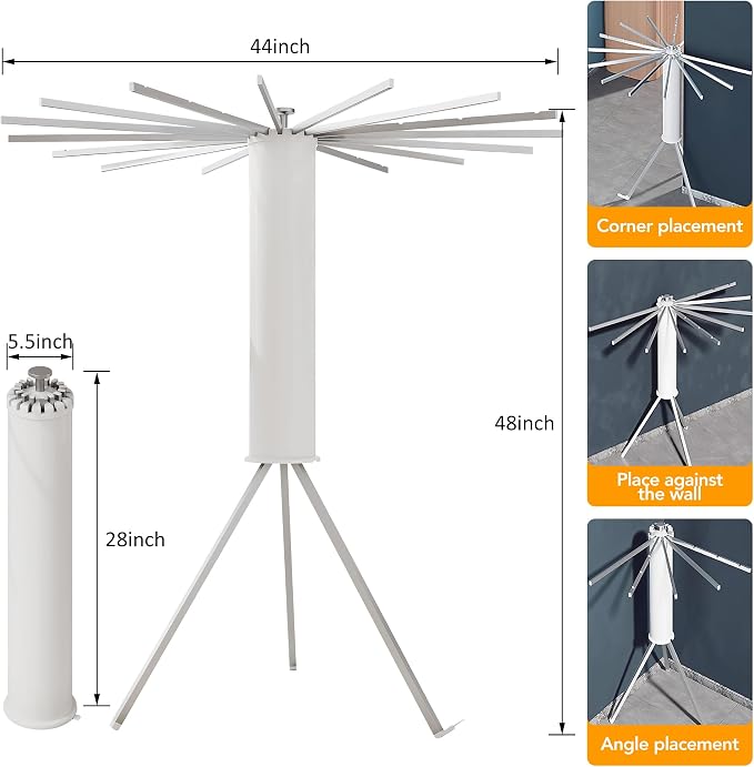 LIENAHU Clothes Drying Rack,Drying Rack Clothing,Laundry Drying Rack,Floor Standing,16 Aluminium Poles,Collapsible,Retractable,Foldable,Folding Laundry Rack
