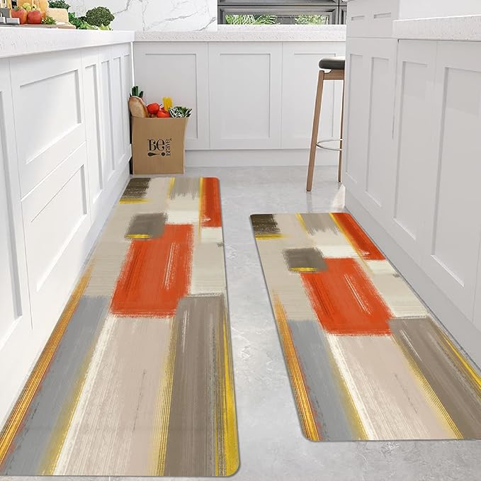 XLHOMO Kitchen Rugs Sets of 3, Non Slip Washable Kitchen Mats for Floor, Anti-Fatigue Runner Rug with Rubber Backing, Waterproof Kitchen Rug Set for Laundry, Floor, Office, Hallway
