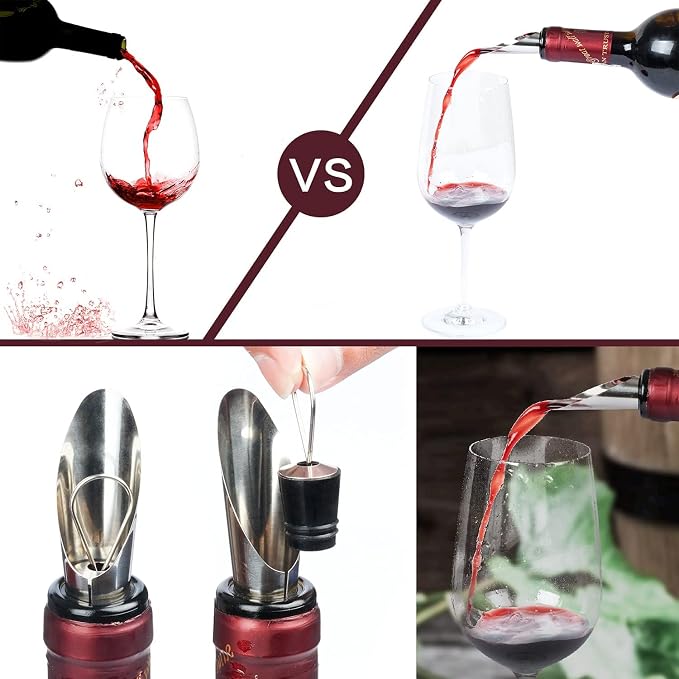 9-Pieces Corkscrew Wine Opener Set, Stainless Steel Cork Screw Rabbit Wine Bottle Opener Kit Including Foil Cutter, Pourer, Vacuum Wine Stopper Corkscrews etc, Ideal Wine Sets Gifts for Women & Men